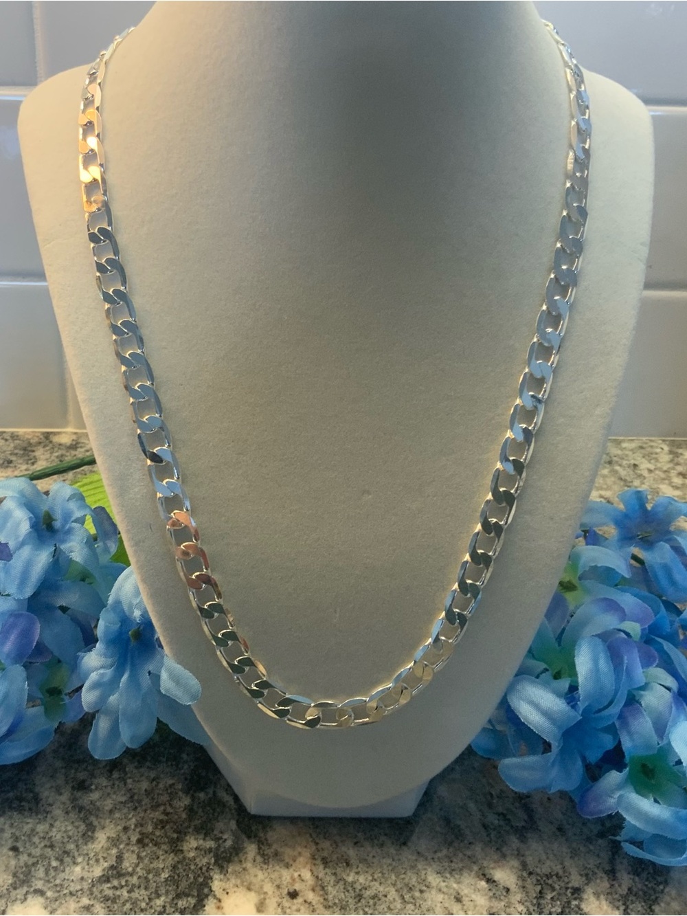 Polished Silver curb link style Chain Necklace -men/woman Silver Necklace